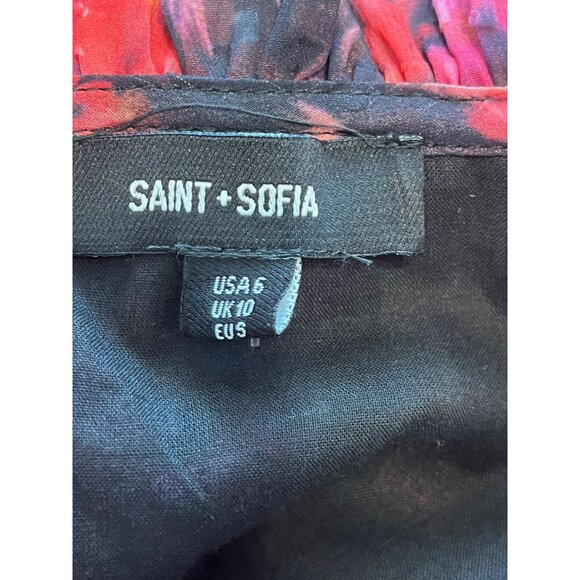 SAINT+ SOFIA Ramona Dress Sleeveless Frilly Sheer Red Floral Maxi Size 6 - Picture 11 of 12